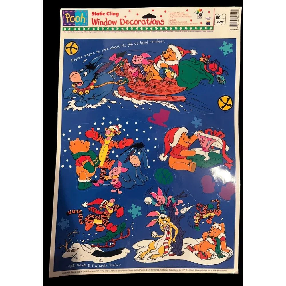 Vintage Disney Winnie The Pooh Bear & Friends Christmas Window Clings‎ Lot NOS